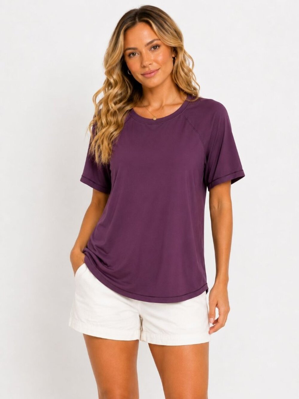 Athleta Purple Short Sleeve Relaxed Fit Top 1X Lightweight Stretch Activewear